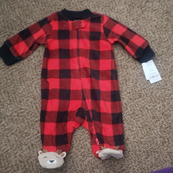 Carter's Other - Nwt carters red and black plaid fuzzy  sleeper 3mo